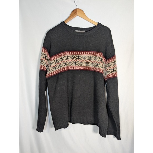 Banana Republic Sweater Adult XL Black Fair Isle Knit Wool Cotton Crew Mens - Picture 1 of 7